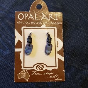 RARE! Australian Natural Boulder Opal Earrings & Greek Leather